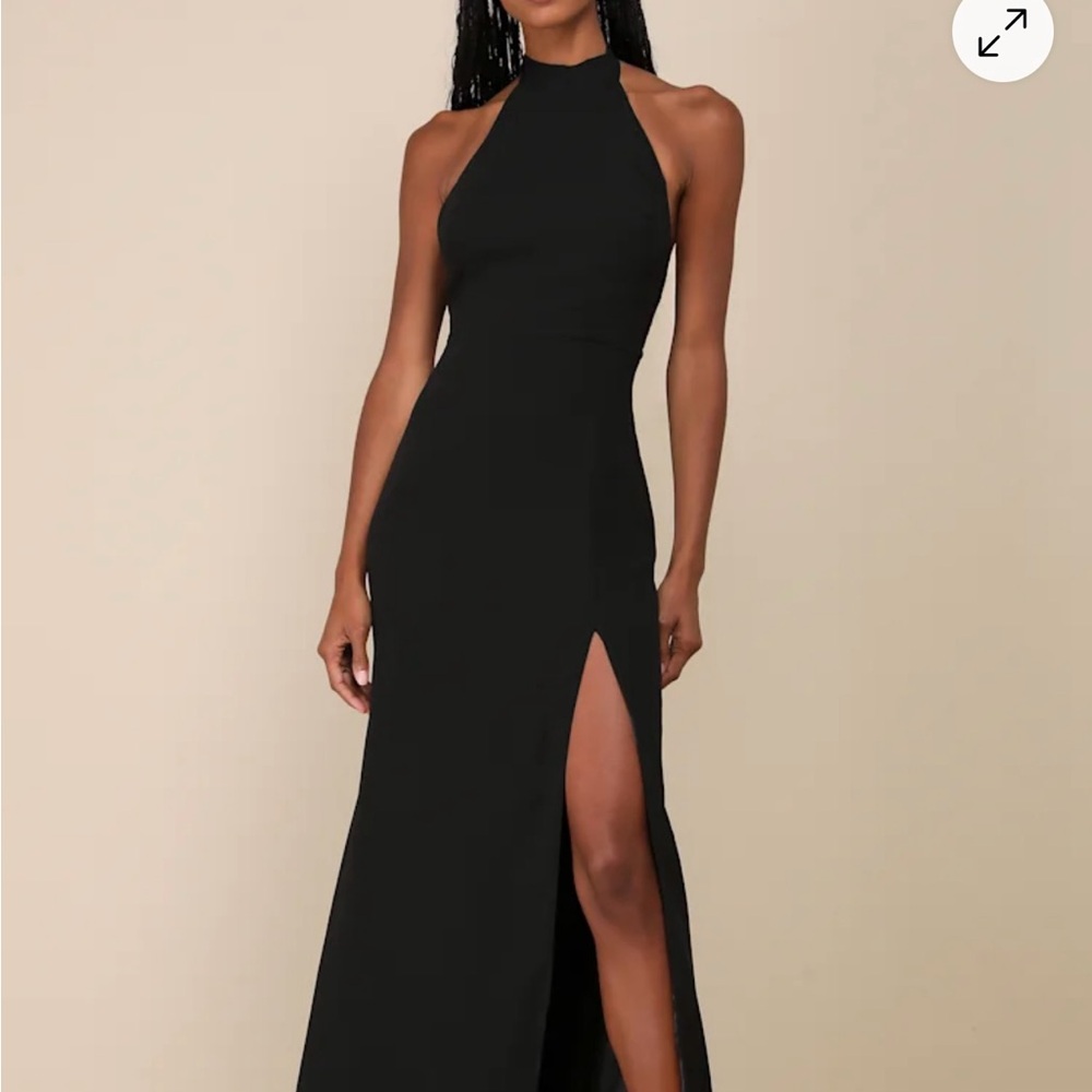 Lulu's Black Halter Slit Maxi Gown